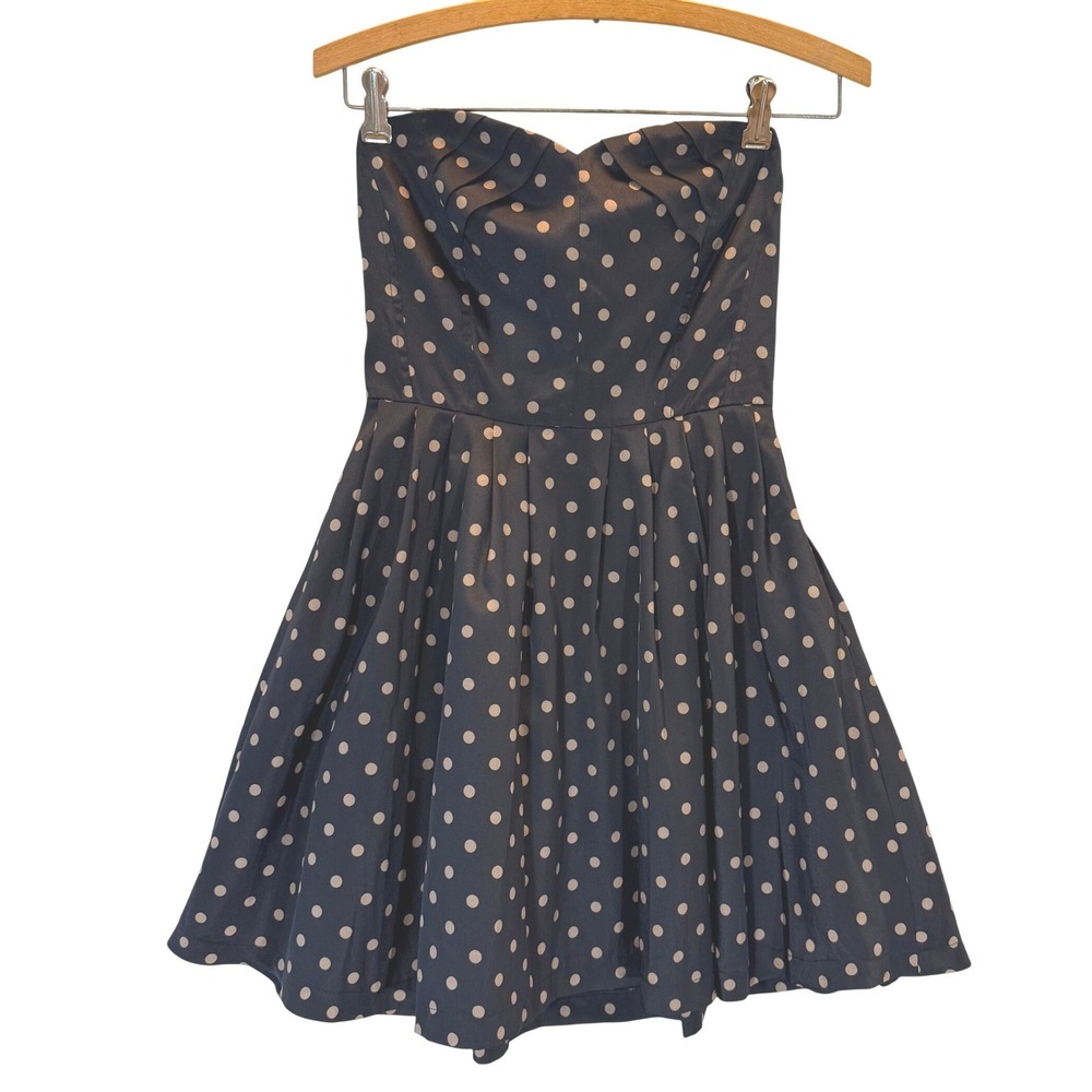 Papaya Navy Blue Polka Dot Strapless Mini Party Dress Size M Twee Coquette